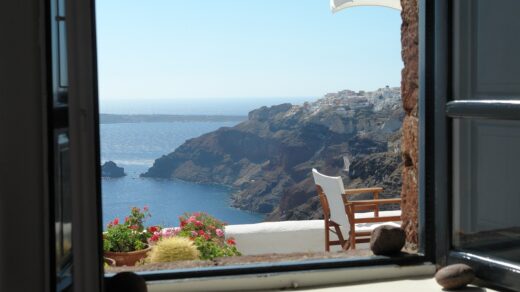 santorini, window, view